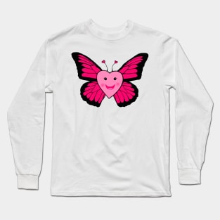 Happy Pink Heart Butterfly Long Sleeve T-Shirt